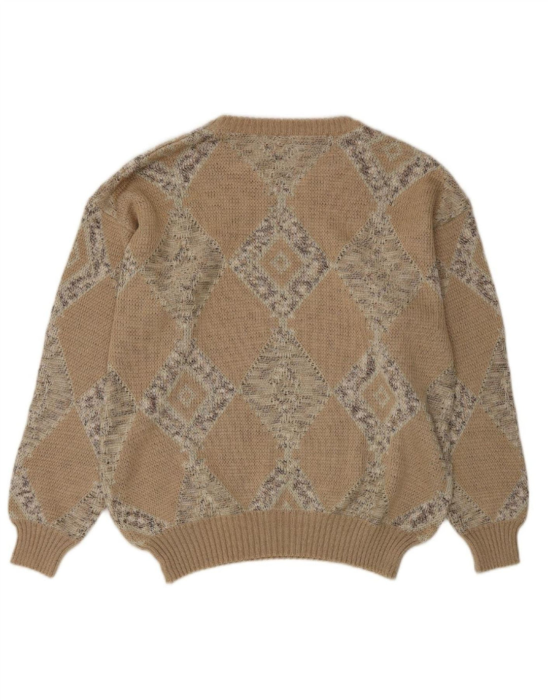 APART Womens Crew Neck Jumper Sweater EU 40 Medium Beige Argyle/Diamond