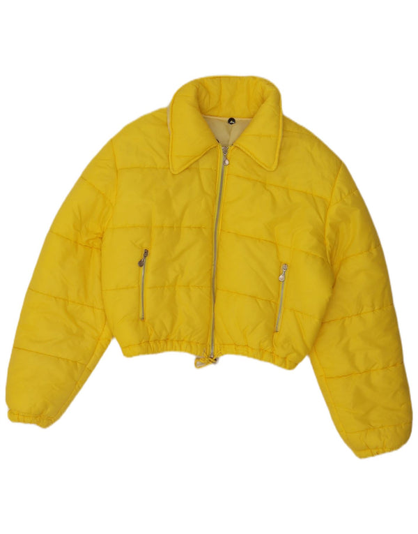Vintage Damen Crop Wattierte Jacke UK 14 Mittelgelb