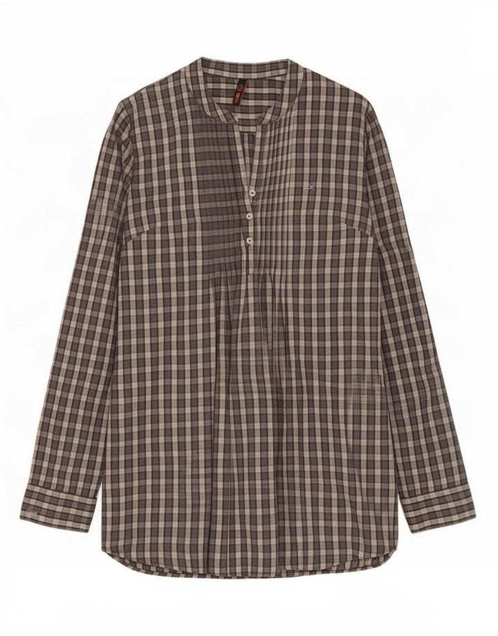 Sun68 Damen-Pullover-Hemd, UK 10, Größe S, grau, kariert, Baumwolle