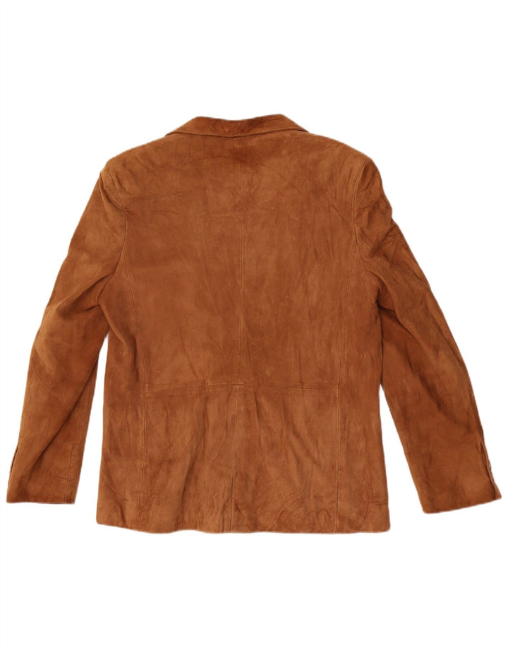Vintage Damen Zweireihige Wildleder-Blazerjacke UK 14 Mittelbraun