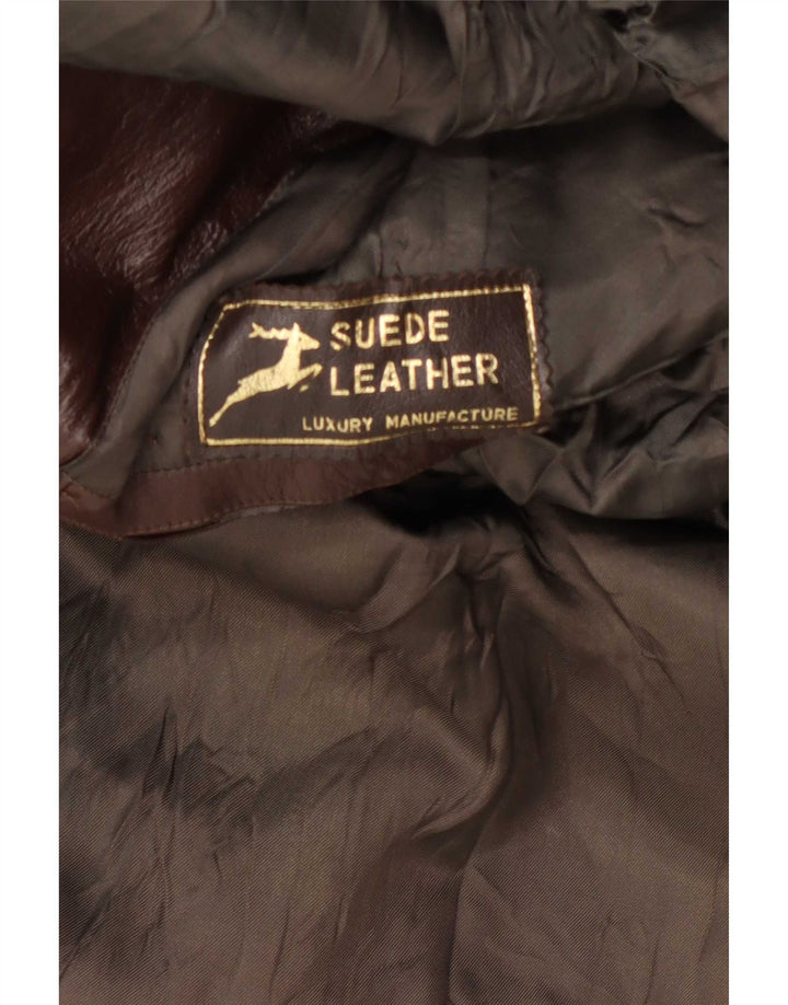 Vintage Herren Zweireihiger Ledermantel UK 36 Small Burgundy