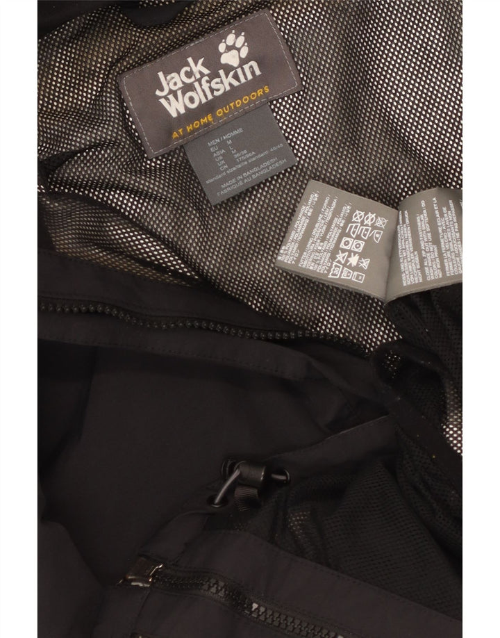 Jack Wolfskin Herren-Regenjacke mit Kapuze, UK 36/38, Mittelschwarz, Farbblock