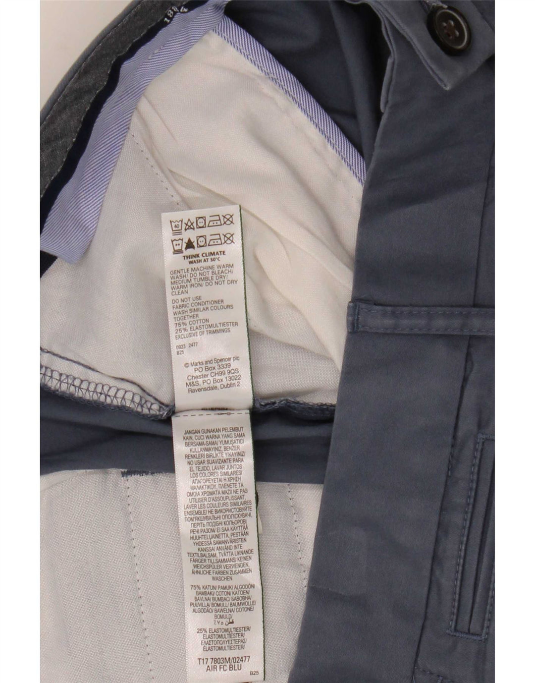 Marks & Spencer Herren Chinoshorts W38 XL Blaue Baumwolle