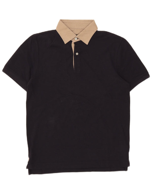 Massimo Dutti Mens Polo Shirt EU 38 Medium Navy Blue Colourblock Cotton