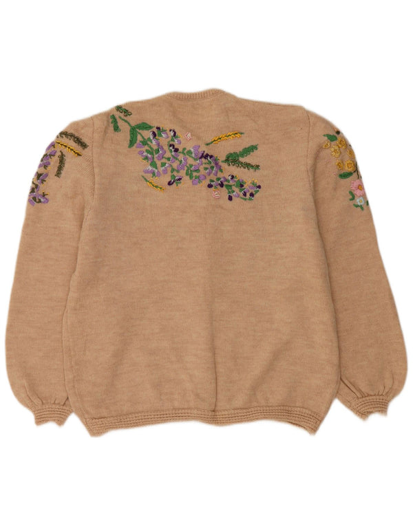 VINTAGE Damen Strickjacke Pullover UK 14 Groß Beige Blumen