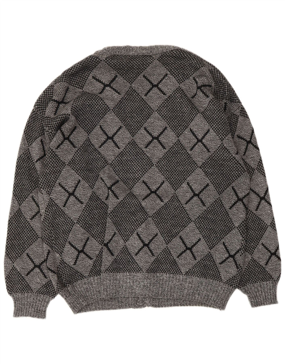 Vintage Herren Cardigan Pullover Groß Grau Argyle/Diamant Acryl
