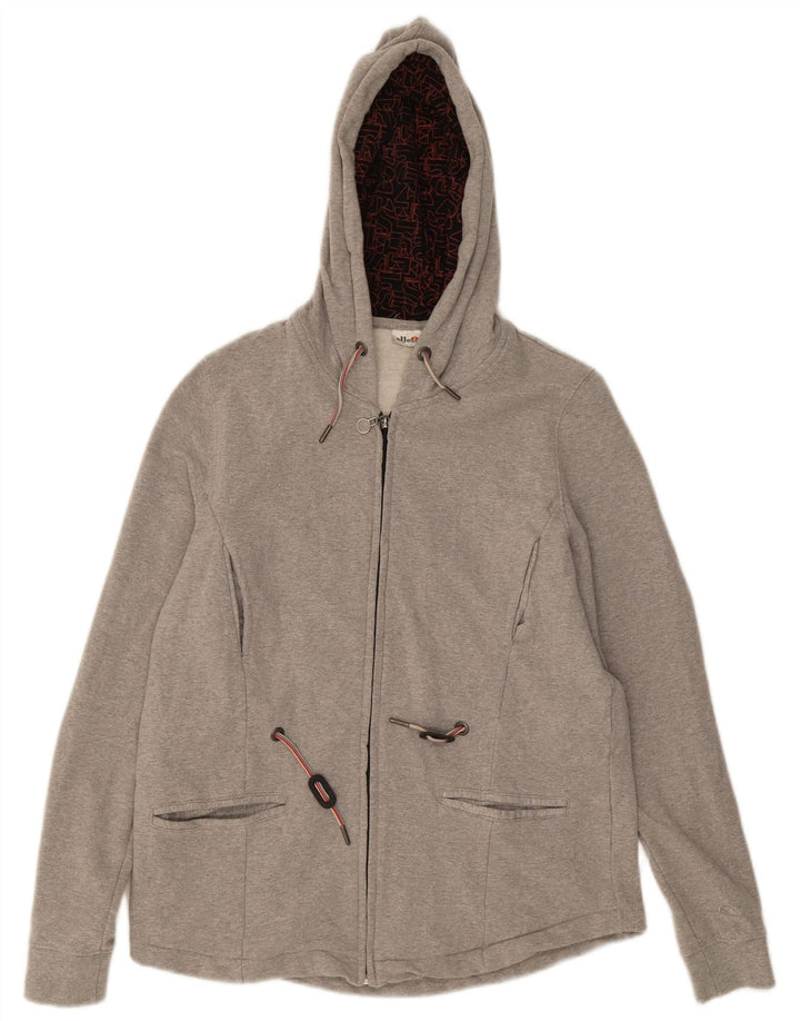 ELLESSE Womens Zip Hoodie Sweater UK 14 Medium Grey Cotton
