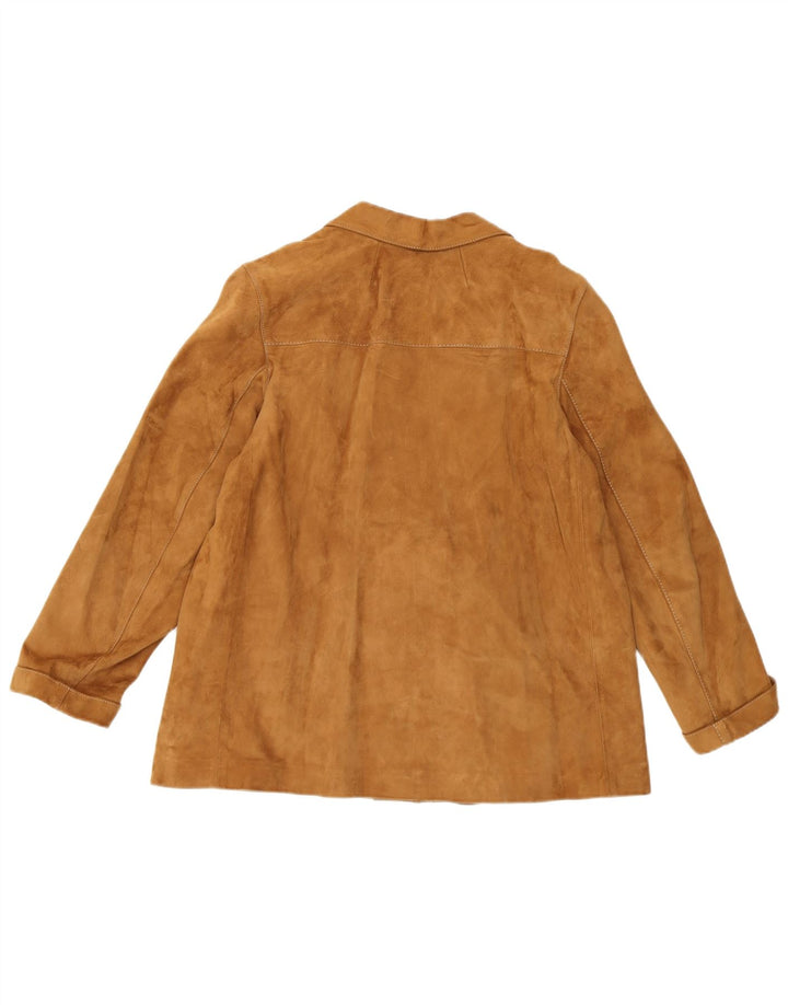 CONFEZIONI DI LUSSO Damen 2-Knopf-Wildleder-Blazerjacke UK 14 Large Braun