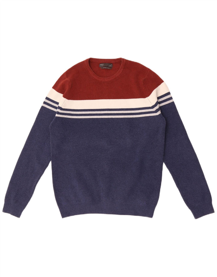 Marks & Spencer Herren-Pullover mit Rundhalsausschnitt, mittlerer Marineblau-Farbblock