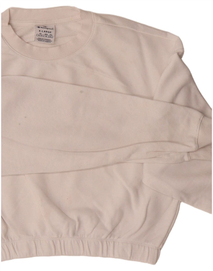 CHAMPION Damen Crop Sweatshirt Pullover UK 18 XL Weiße Baumwolle