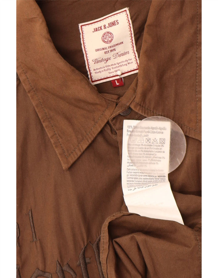 Jack & Jones Herren-Grafikhemd, groß, braune Baumwolle