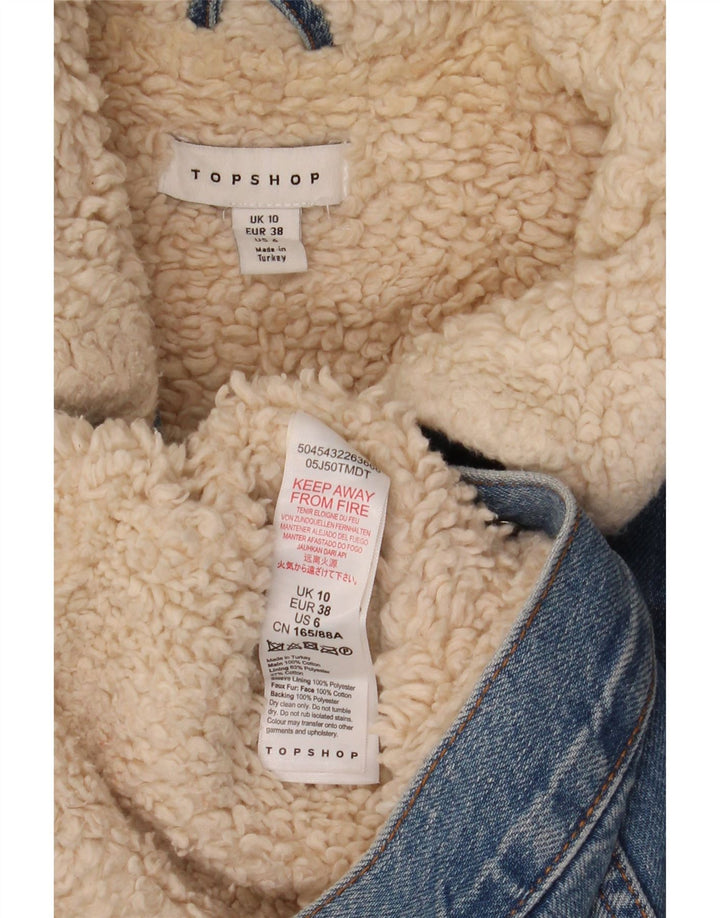Topshop Damen-Jeans-Sherpa-Jacke in Übergröße, UK 10, Größe S, Blau, Baumwolle
