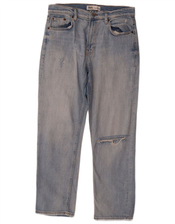 Zara Damen Distressed Straight Jeans EU 40 Medium W30 L27 Blaue Baumwolle