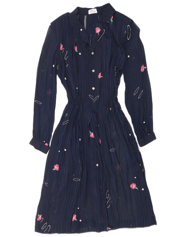 Durchsichtiges, langärmliges Maxikleid für Damen von Etam, Gr. 40, groß, Marineblau mit Blumenmuster