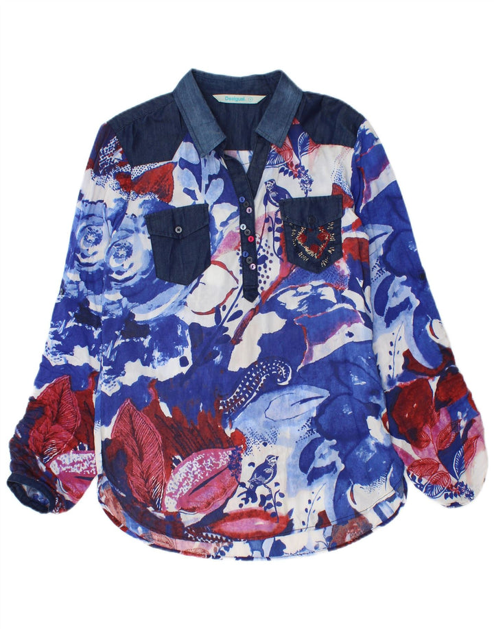 Desigual Damen Pullover-Hemdbluse UK 10 Small Blue Floral