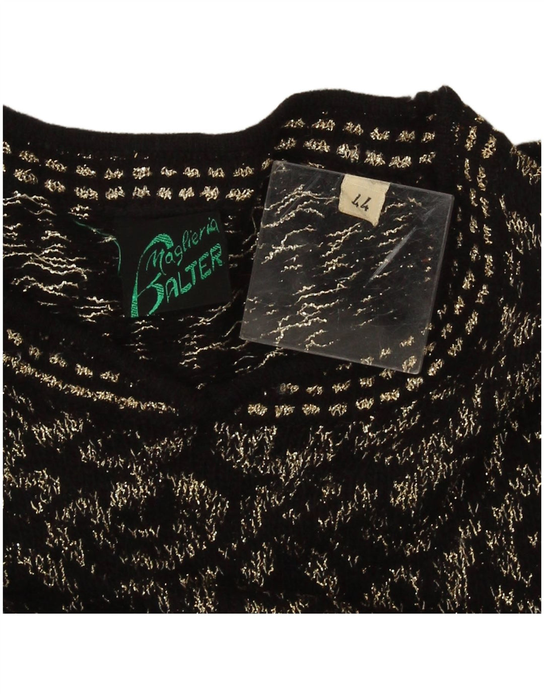 Vintage Damen Pullover mit Rundhalsausschnitt IT 44 Medium Schwarz Geometrisch