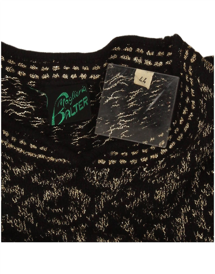 Vintage Damen Pullover mit Rundhalsausschnitt IT 44 Medium Schwarz Geometrisch