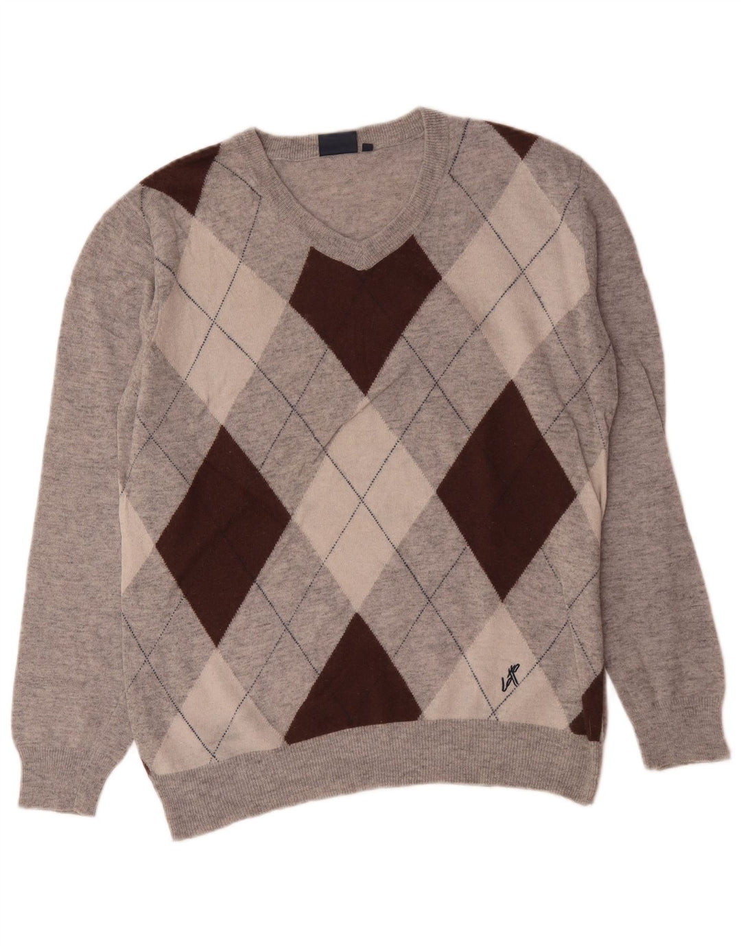 Lotto Herren-Pullover mit V-Ausschnitt, XL, graue Argyle-/Diamantwolle