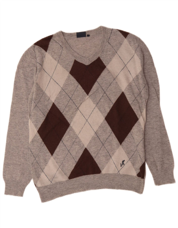 Lotto Herren-Pullover mit V-Ausschnitt, XL, graue Argyle-/Diamantwolle