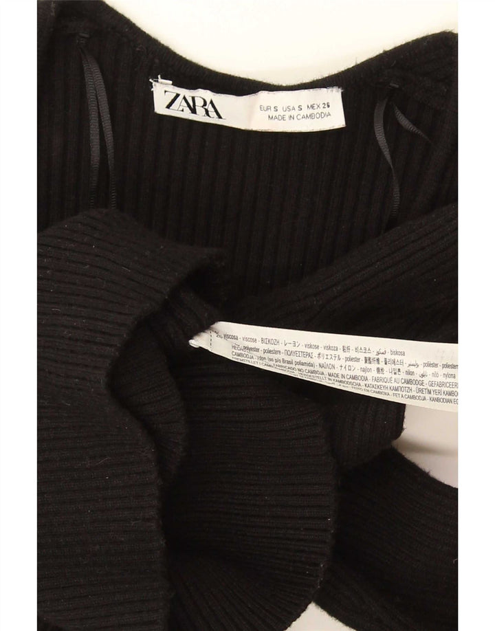 Zara Damen Crop Top UK 8 Small Schwarze Viskose