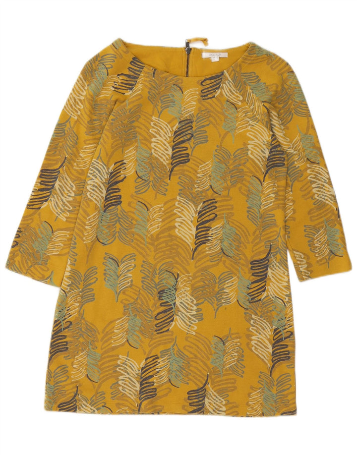 WHITE STUFF Damen-Etuikleid mit 3/4-Ärmeln, Gr. 10, Größe S, Gelb, Blumenmuster, Baumwolle