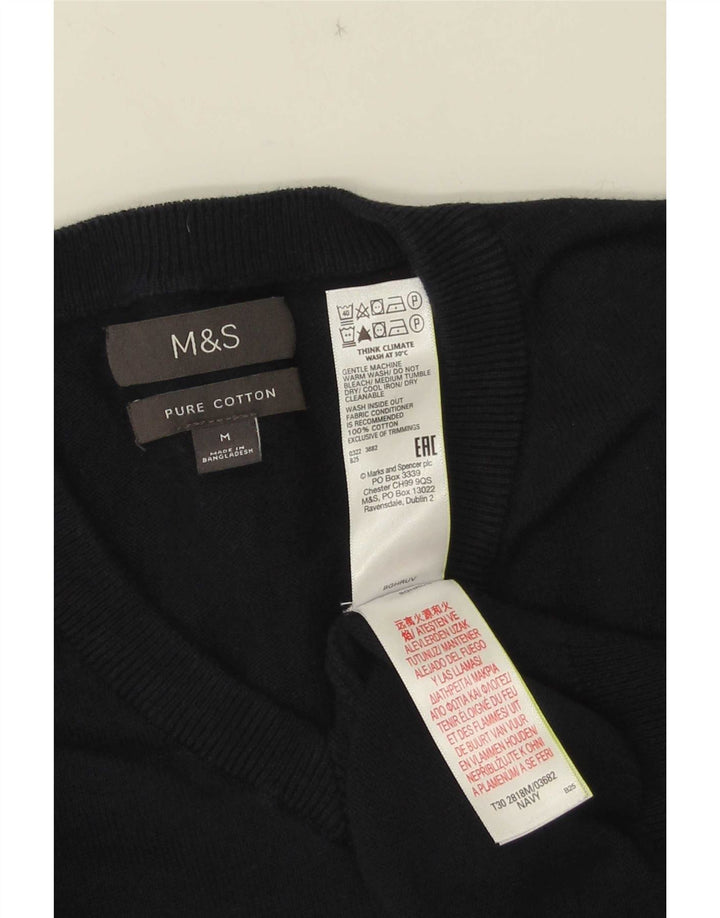 Marks & Spencer Herren-Pullover mit V-Ausschnitt aus mittelblauer Baumwolle