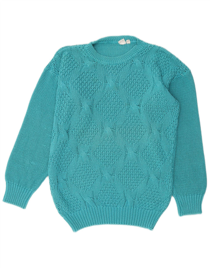 Vintage Damen Pullover mit Rundhalsausschnitt EU 36/38 Mittelblaue Baumwolle