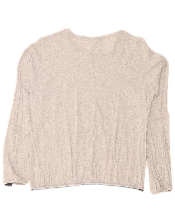 Benetton Mädchen-Grafikoberteil, langärmlig, 11–12 Jahre, 2XL, grau gesprenkelte Baumwolle