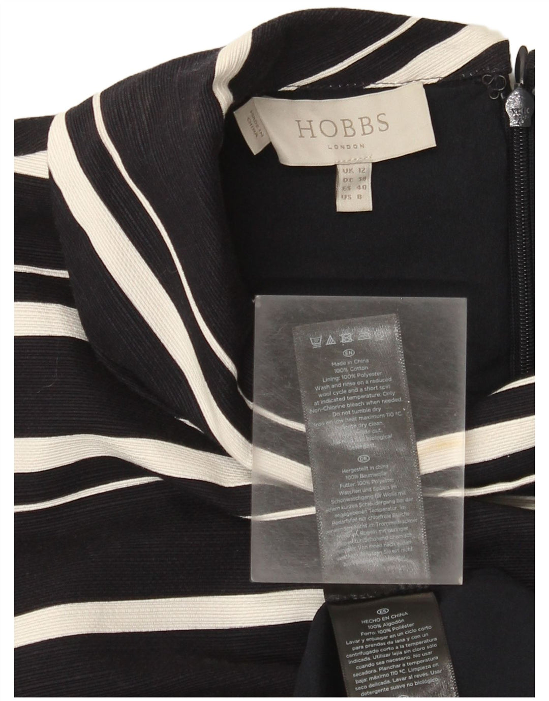 Hobbs Damen Etuikleid UK 12 Mittelschwarz gestreift Baumwolle