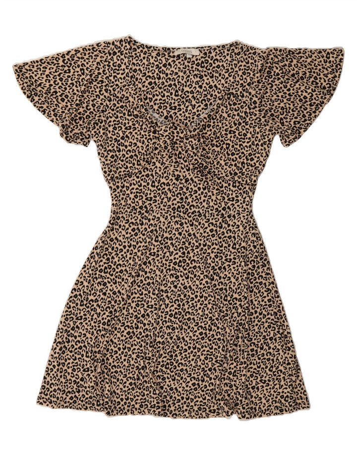 OASIS Womens Basic Dress UK 10 Small Beige Animal Print Polyester Vintage Oasis and Second-Hand Oasis from Messina Hembry 