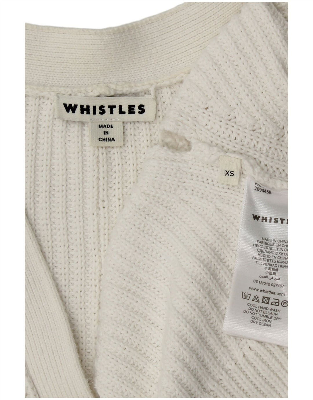 WHISTLES Damen-Strickjacke, übergroß, bauchfrei, offen, Gr. 6, XS, weiße Baumwolle
