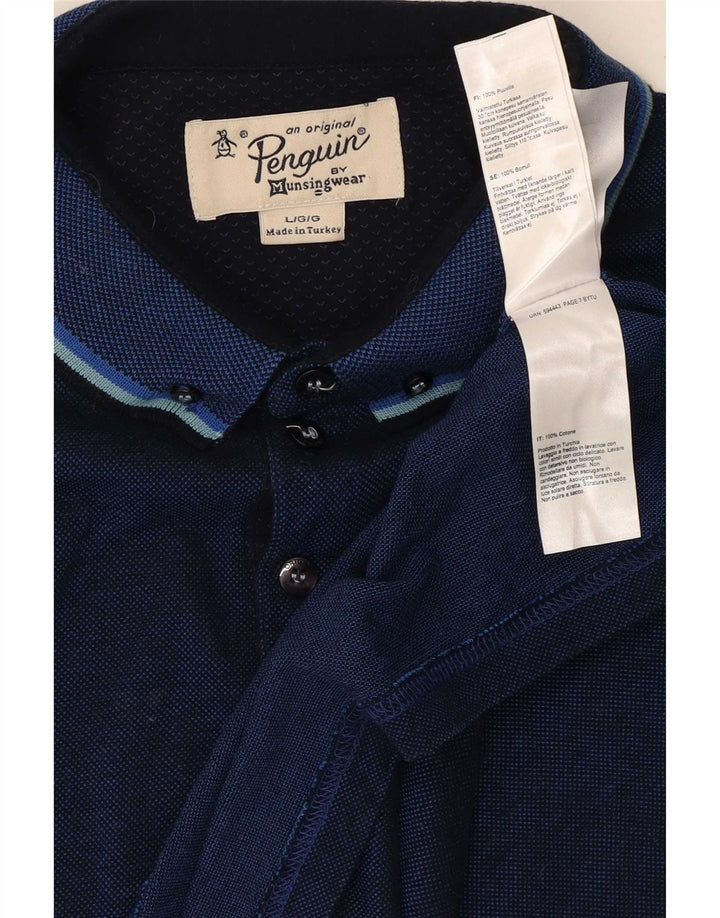 Penguin Herren-Poloshirt, groß, marineblau, gestreift, Baumwolle