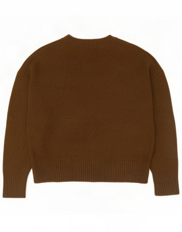 Zara Womens Oversized Crew Neck Jumper Sweater UK 10 Small Khaki Acrylic