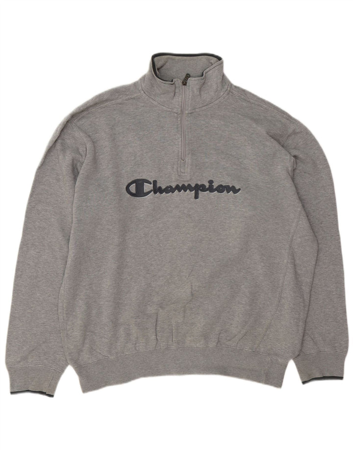 CHAMPION Herren-Sweatshirt mit grafischem Reißverschluss, XL, graue Baumwolle