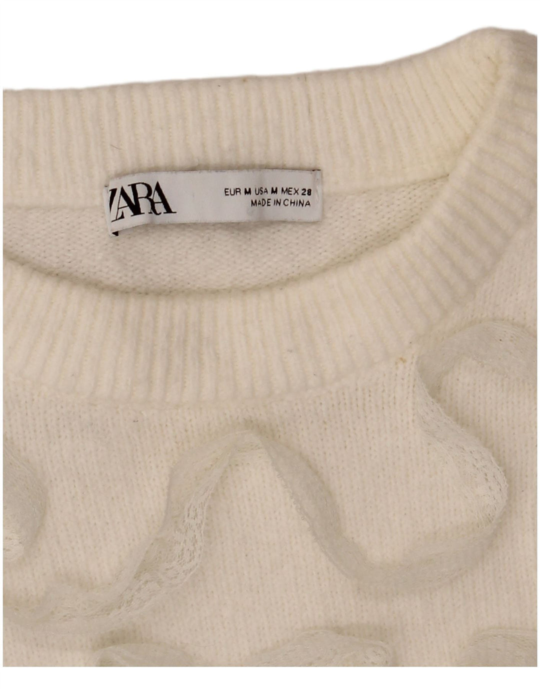 Zara Damen Crop-Pullover mit U-Boot-Ausschnitt, Gr. 14, Mittelweiß