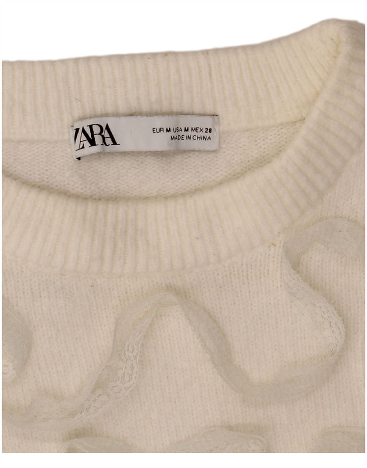Zara Damen Crop-Pullover mit U-Boot-Ausschnitt, Gr. 14, Mittelweiß
