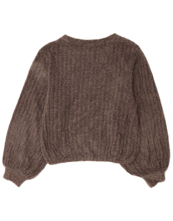 Zara Damen Crop-Pullover mit U-Boot-Ausschnitt, UK 14, Mittelgrau, Polyester