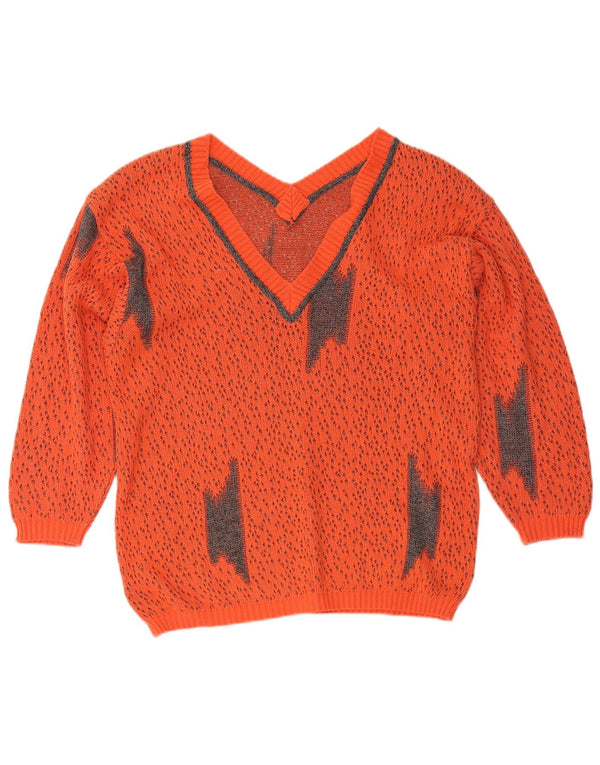 Vintage Damen V-Ausschnitt Pullover Pullover UK 16 Groß Orange meliert