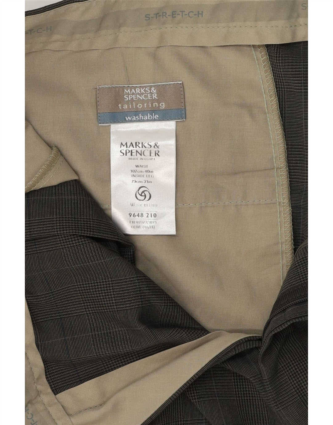 Marks & Spencer Mens Pegged Suit Hose W40 L31 Khaki Check Polyester