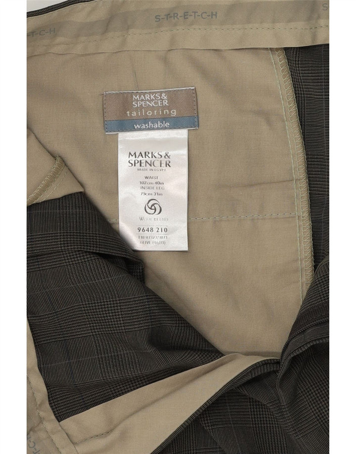 Marks & Spencer Mens Pegged Suit Hose W40 L31 Khaki Check Polyester