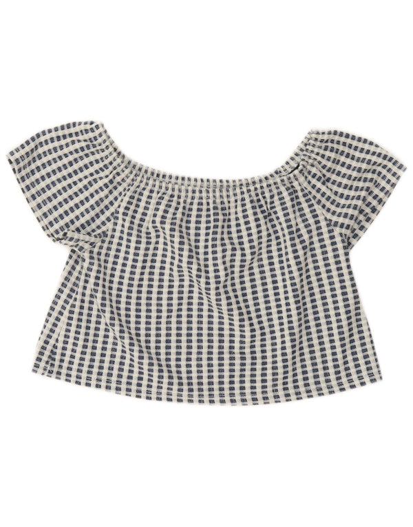 Zara Damen Trafaluc Crop Top UK 10 Small Blue Check Polyester