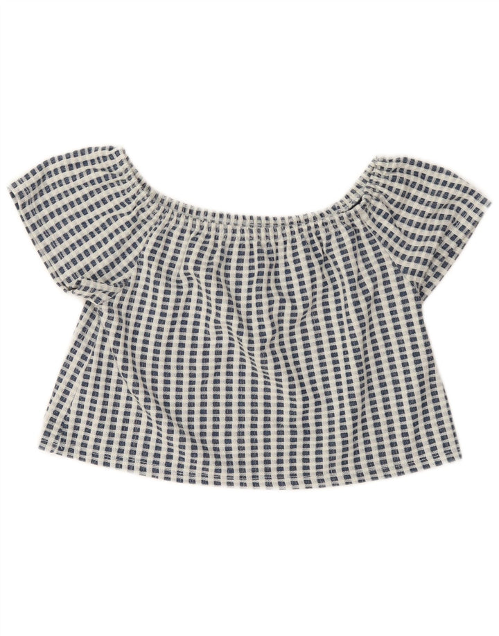 Zara Damen Trafaluc Crop Top UK 10 Small Blue Check Polyester