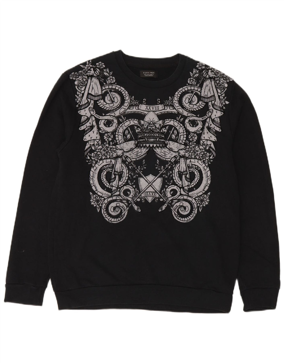Zara Herren-Sweatshirt mit Grafik, groß, aus schwarzer Baumwolle