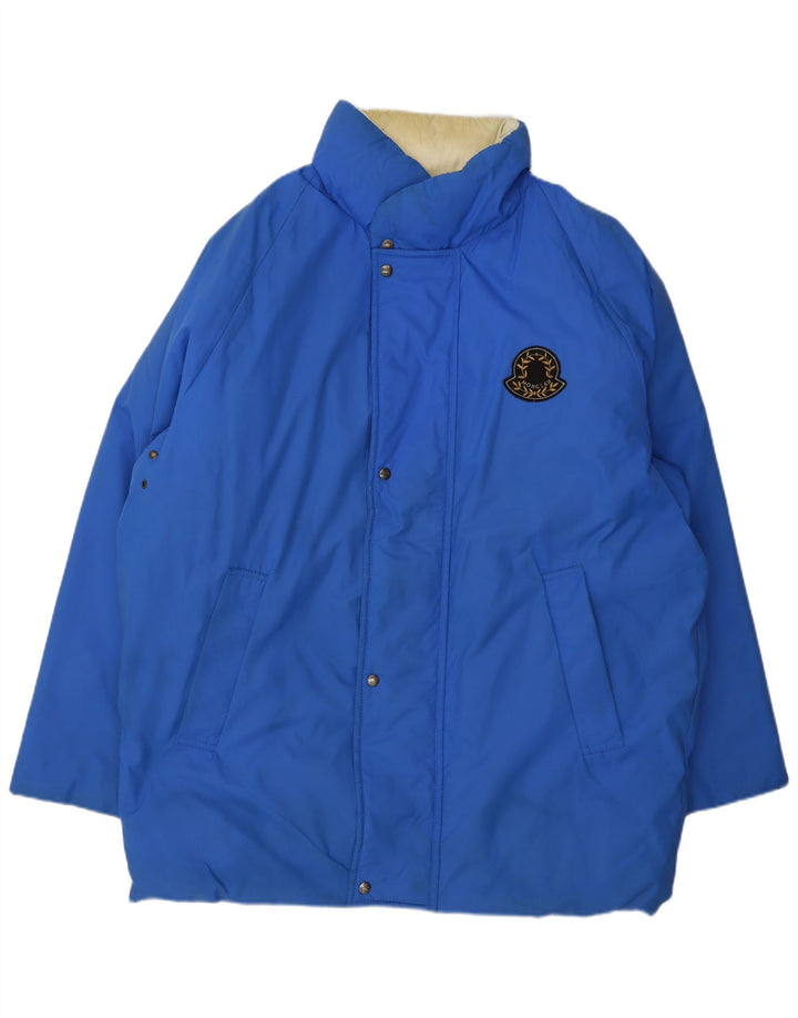 Moncler Herren-Jacke mit Kapuze, gepolstert, Größe 3, groß, blaues Polyamid