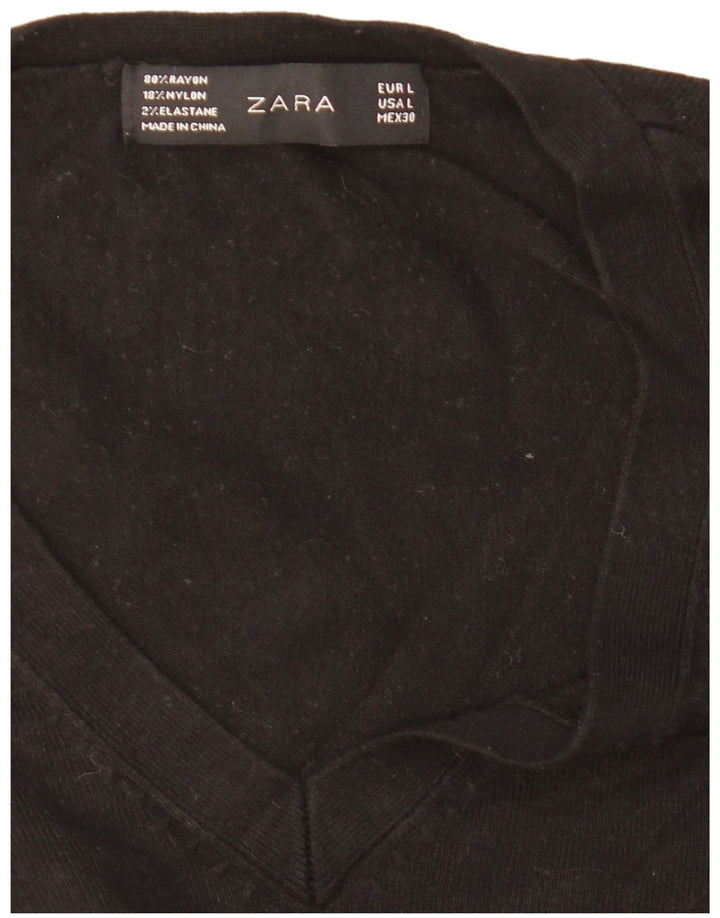 Zara Damen-Pullover mit V-Ausschnitt, Gr. 42, Größe L, Schwarz