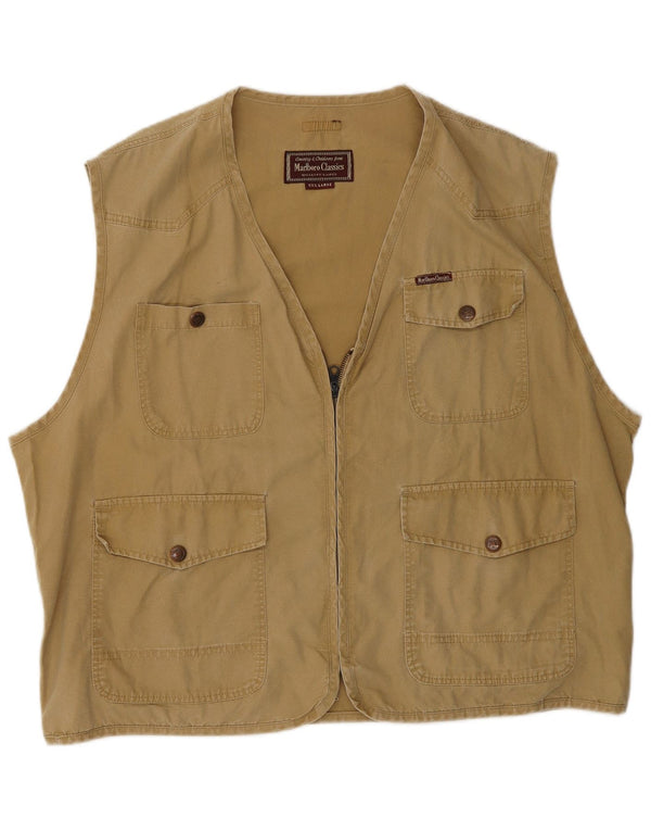 Marlboro Classics Herren Utility Gilet UK 46 3XL Beige Baumwolle