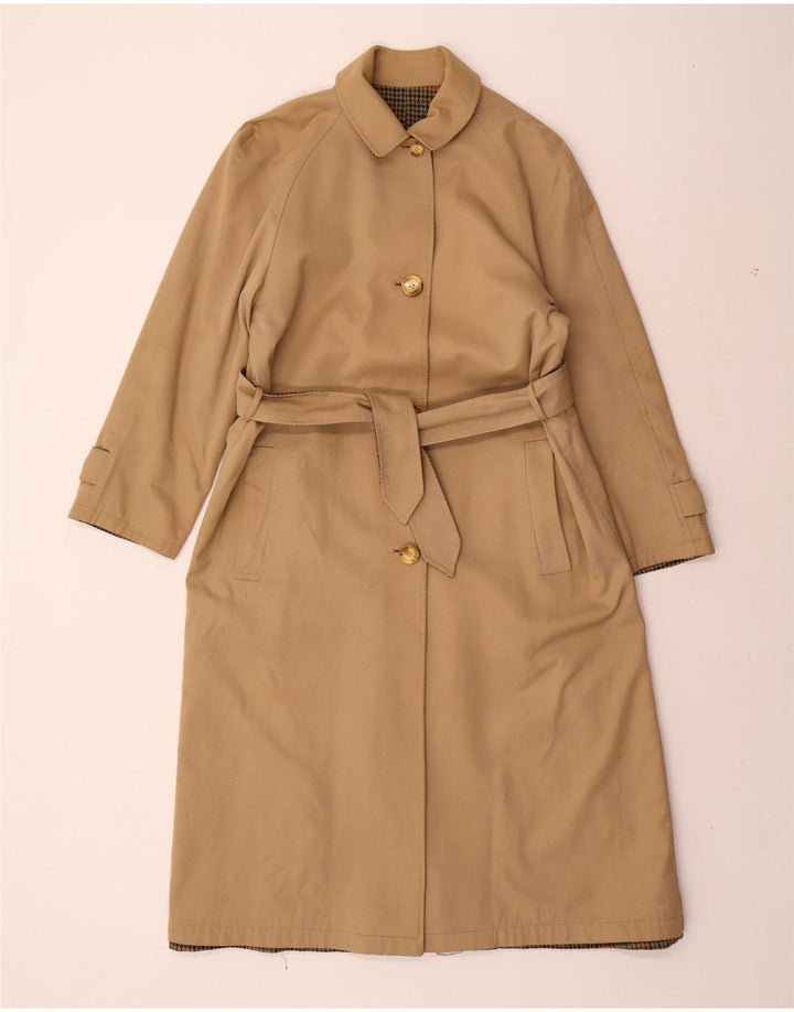 Vintage Damen Wendemantel UK 14 Mittelbeige karierte Baumwolle