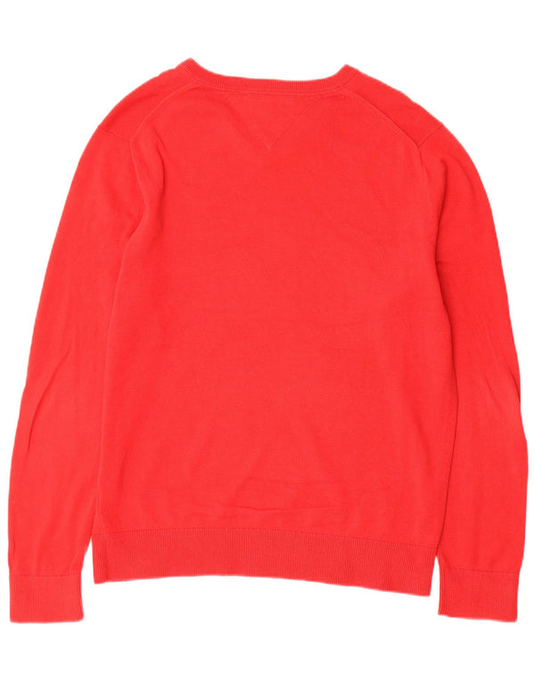 Tommy Hilfiger Herren-Pullover mit V-Ausschnitt aus mittelroter Baumwolle
