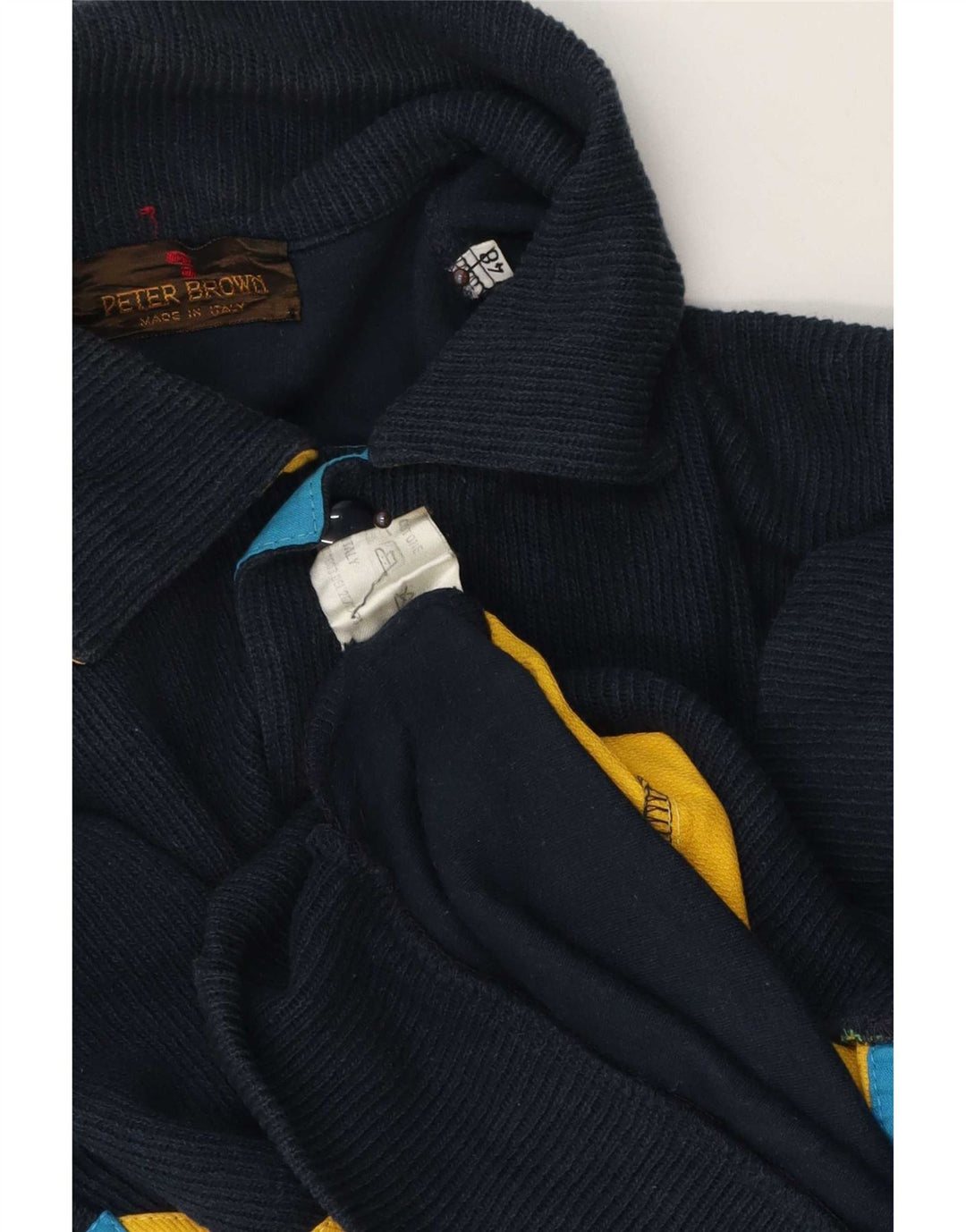 Peter Brown Herren-Cardigan-Pullover IT 48 Mittelmarineblaue Colourblock-Baumwolle