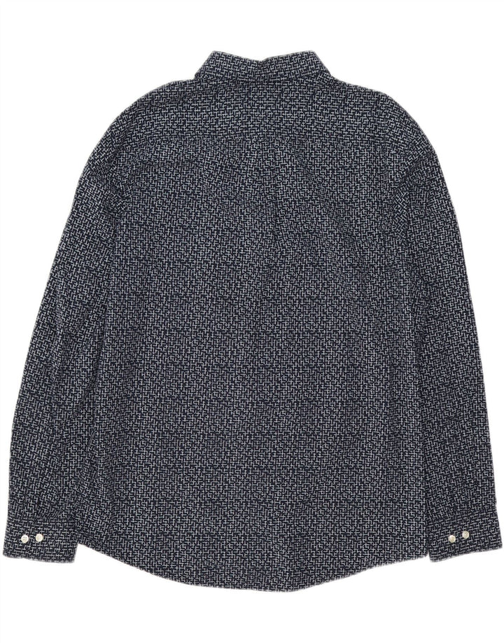 Pinguin-Herrenhemd XL aus blauer, geometrischer Baumwolle